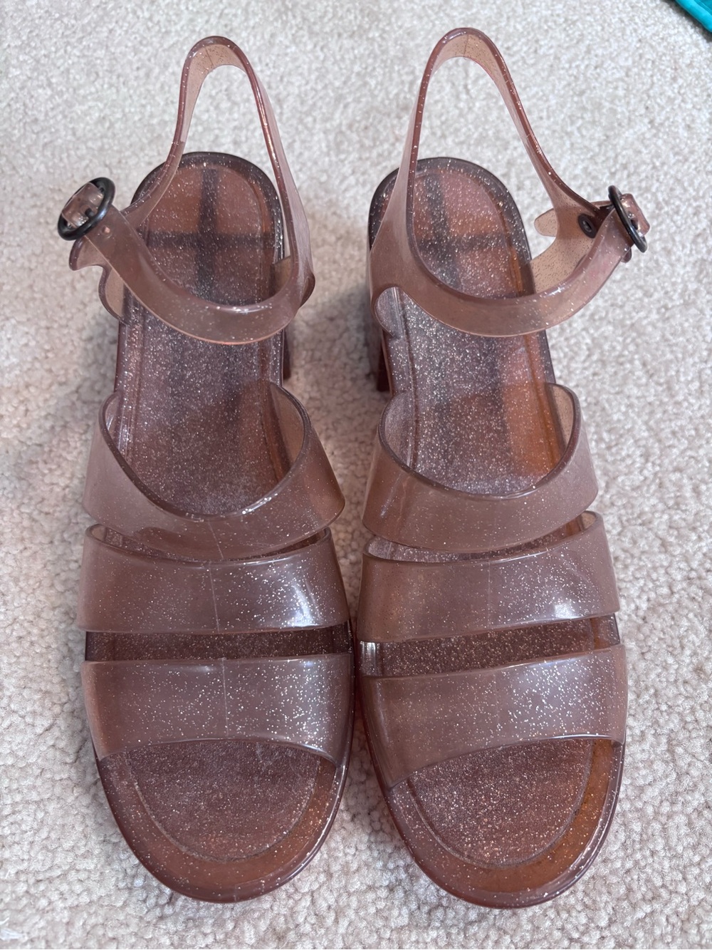 Urban Outfitters Glittery Translucent Brown Jelly Slingback Sandals